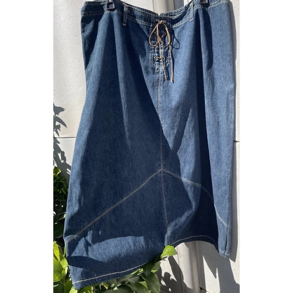 Vintage Faded Glory Denim Jean Long Skirt Women’s sz 20W Western Boho String